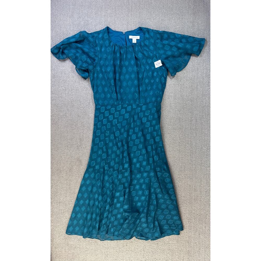 Liz Claiborne Dress Midi Flutter Sleeve Teal Blue Size 10